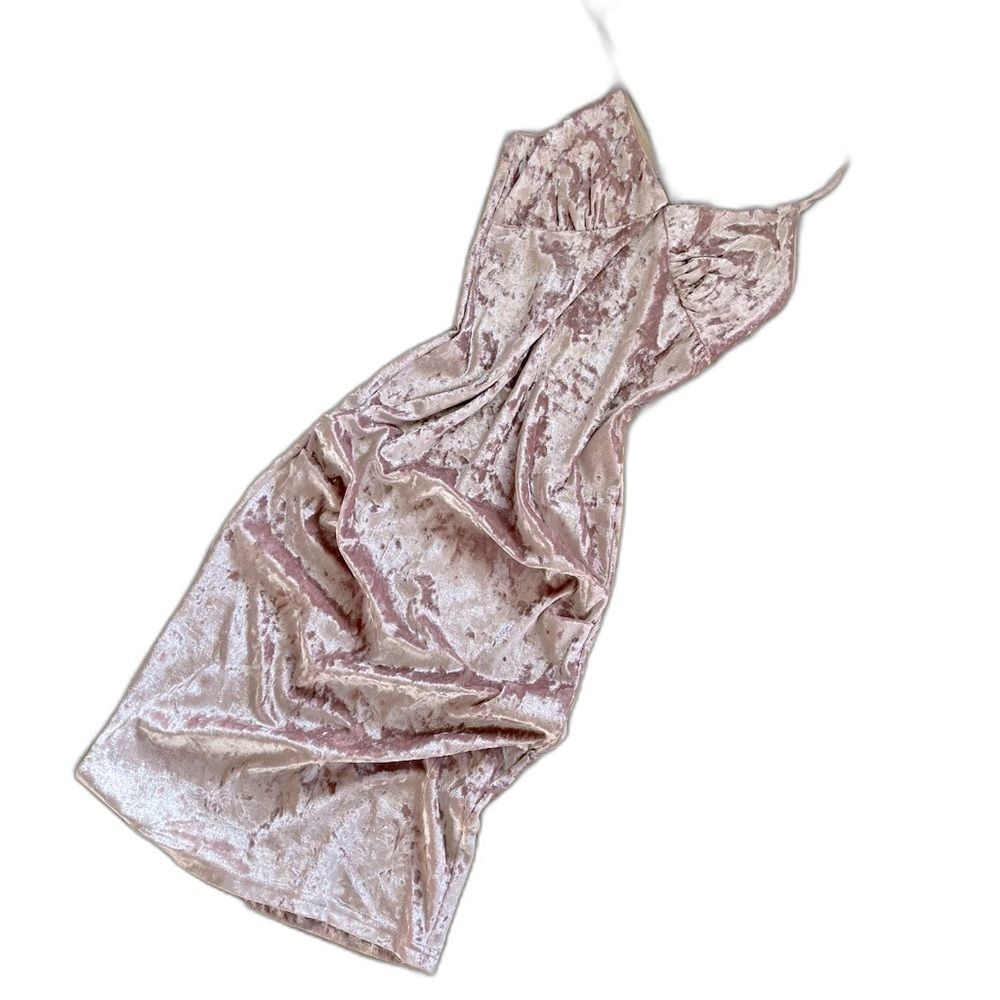 y2k Crushed Pink Velvet Bodycon Midi Slip Dress Size S